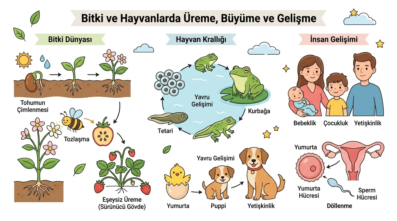 Bitki ve Hayvanlarda Üreme, Büyüme ve Gelişme konu görseli