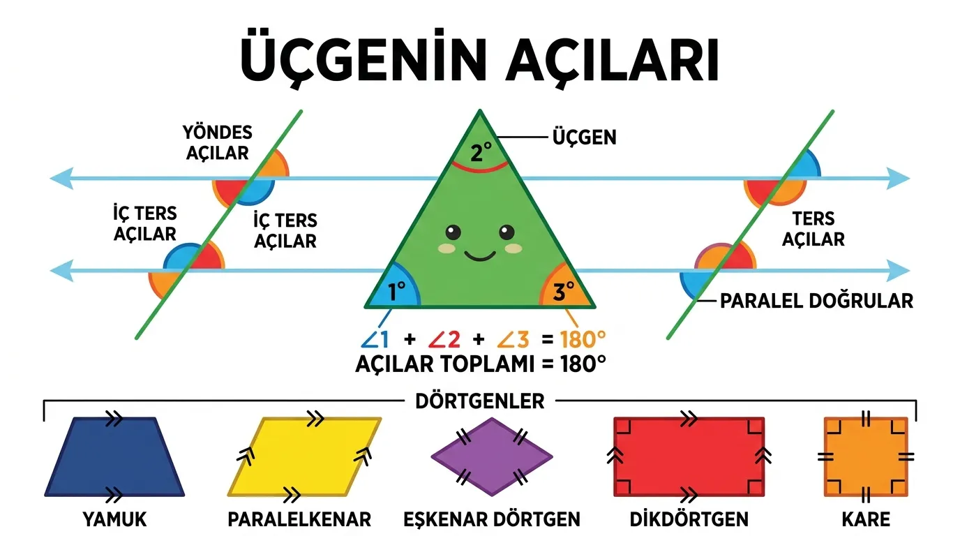 6. Sınıf Matematik Üçgen açıları paralel doğrular dörtgenler