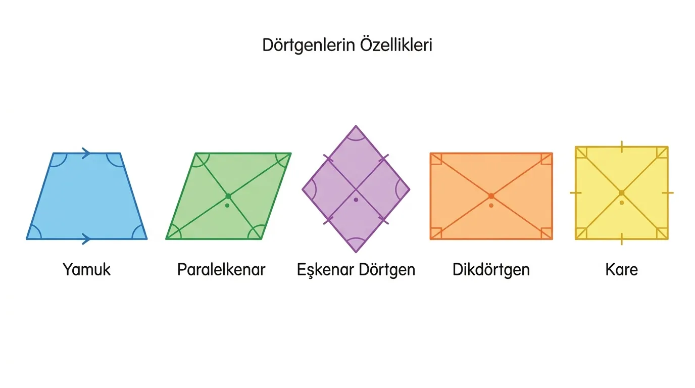 6. Sınıf Matematik Köşegenli beş dörtgen şekli