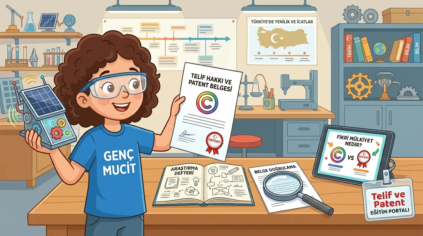 6. Sınıf Sosyal Bilgiler telif ve patent belgesi inceleyen ogrenci